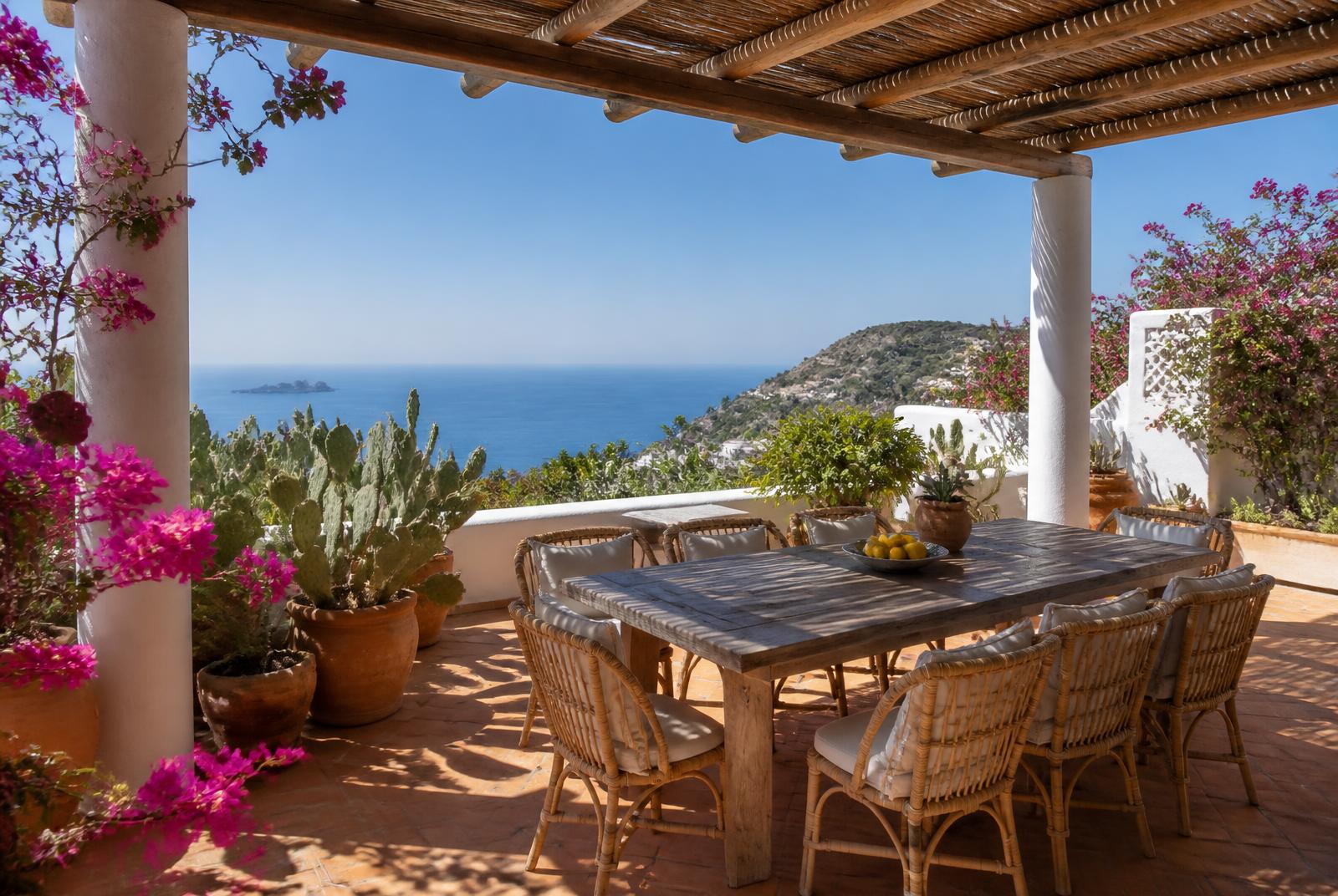 Shaded terrace with sea views at a Book Canary holiday home